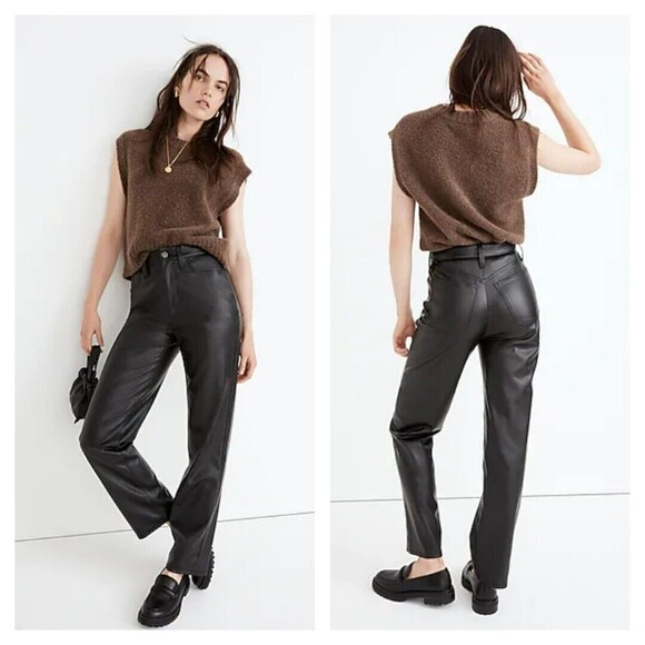 Madewell NWT Petite Perfect Vintage Straight Jeans Women’s Size 25P Black Faux L - Picture 1 of 14